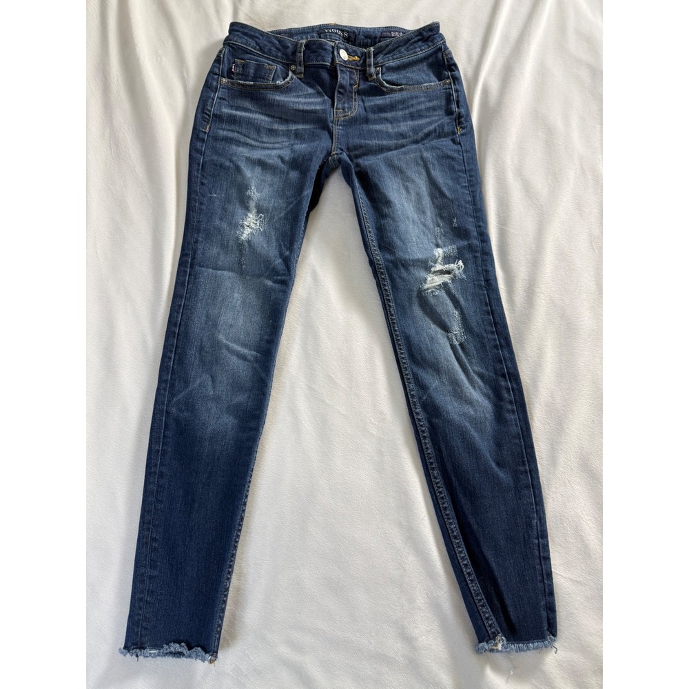 Vigoss The Jagger Skinny Distressed Raw Hem Jeans Dark Wash Size 25